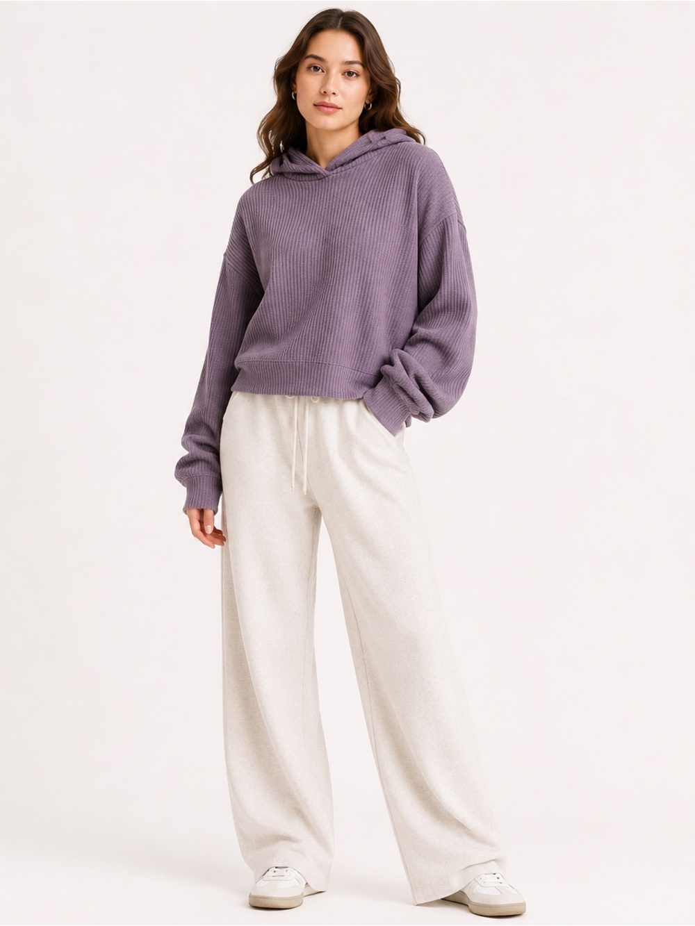 Cozy Ribbed Hoodie in Lavender - Women's Sweatshirt